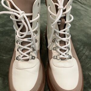 Keyera Elegant Women's White and Tan Combat Boots